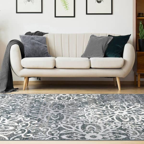 Leigh Slate 8 ft. x 10 ft. Rectangle Abstract, Geometric Polypropylene Area Rug