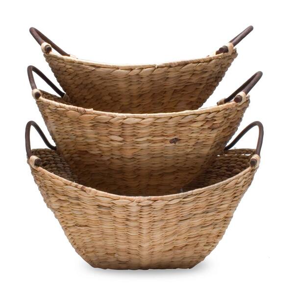 Tag Woven Water Hyacinth Baskets (Set of 3)