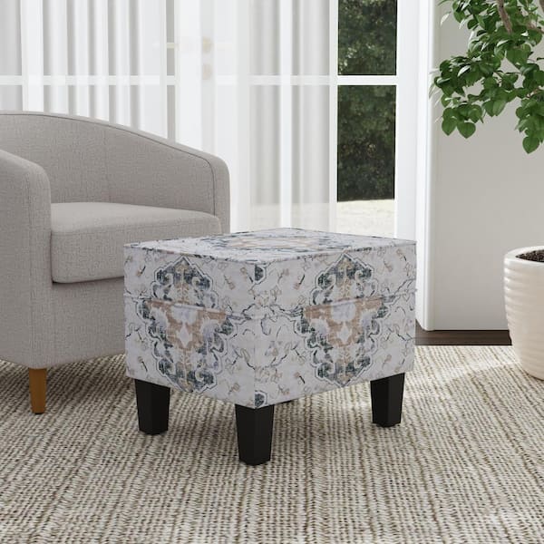 Antiqued Medallion Ebony Cotton Rectangle Storage Ottoman