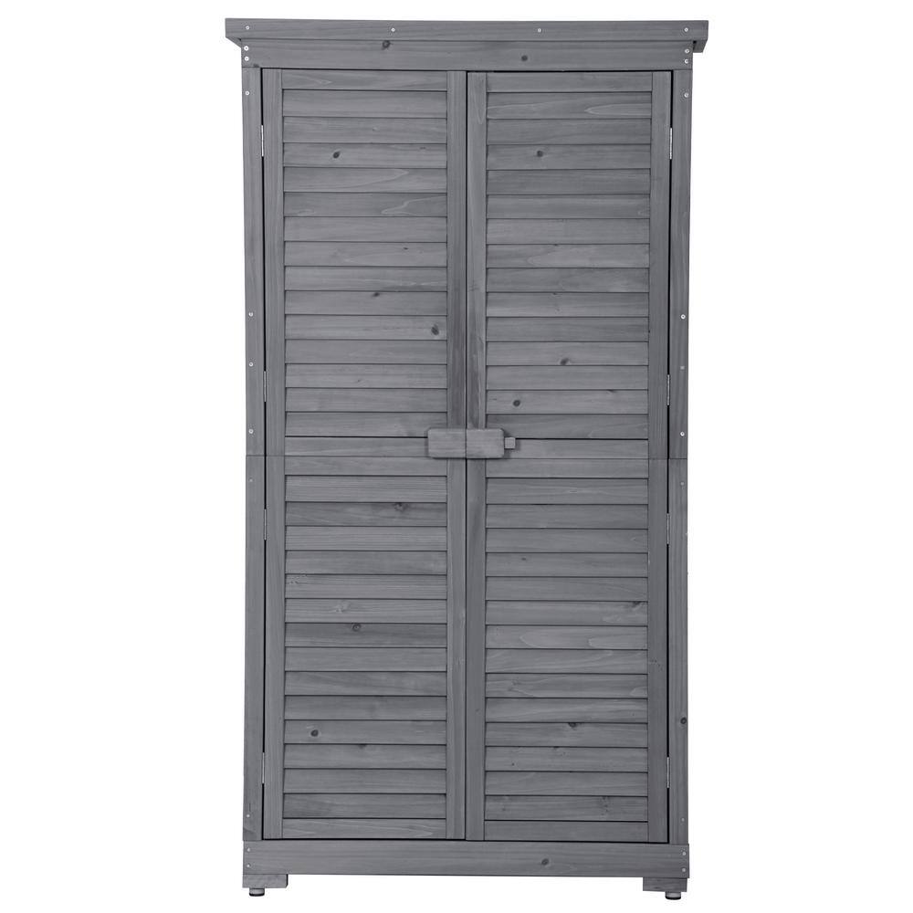 Afoxsos Wooden 34 in. W x 18 in. D x 63 in. H Gray Garden Shed 3tier
