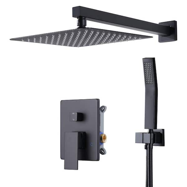 Single Handle 2-Spray Shower Faucet Set 1.8 GPM 10 in. Rain Shower Head and Handheld Spray with Valve in. Matte Black