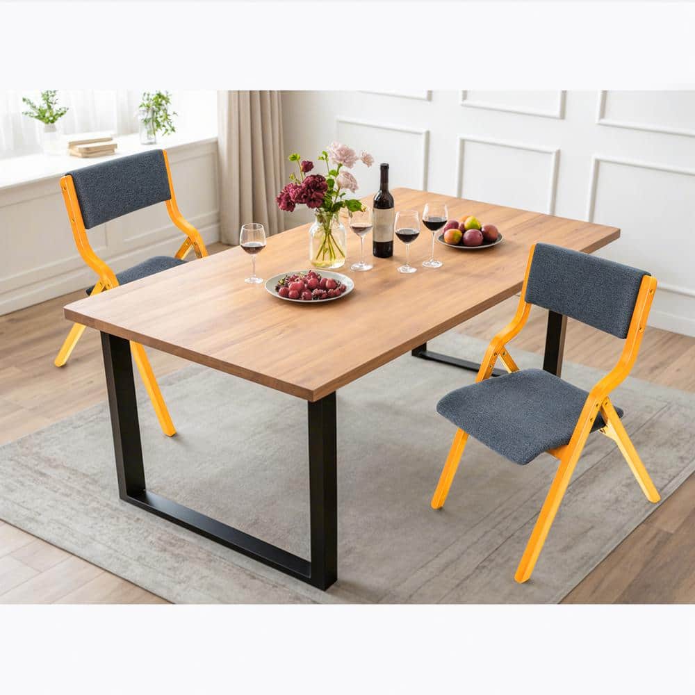 Modern Foldable Dining Chairs with Solid Wood Frame, (Set of 2), Grey