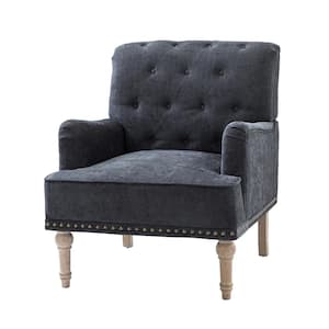 Leobarda Classic TraditionalBlack Tufted Armchair with Nailhead Trim and Solid Wood Legs