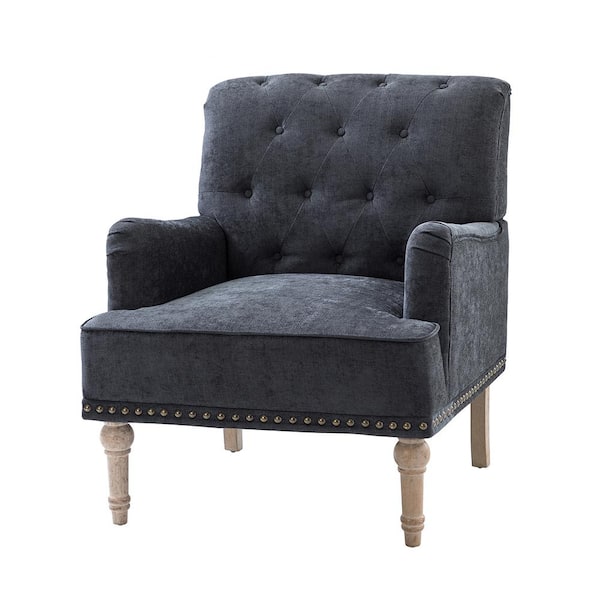 JAYDEN CREATION Leobarda Classic TraditionalBlack Tufted Armchair with Nailhead Trim and Solid Wood Legs