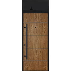 6683 36 in. x 96 in. Right-hand/Inswing Transom Natural Oak Steel Prehung Front Door with Hardware