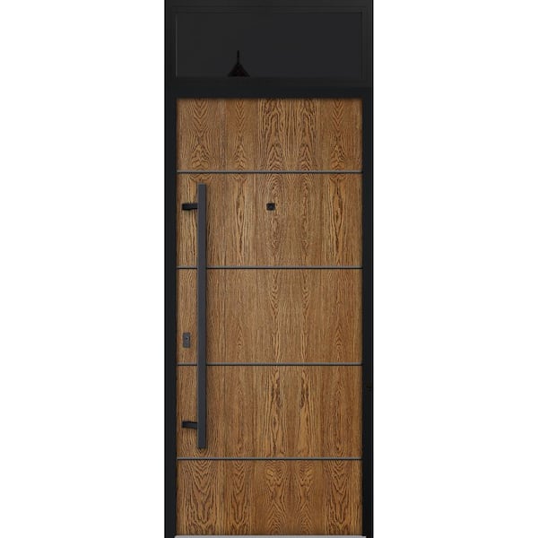6683 36 in. x 96 in. Right-hand/Inswing Transom Natural Oak Steel Prehung Front Door with Hardware