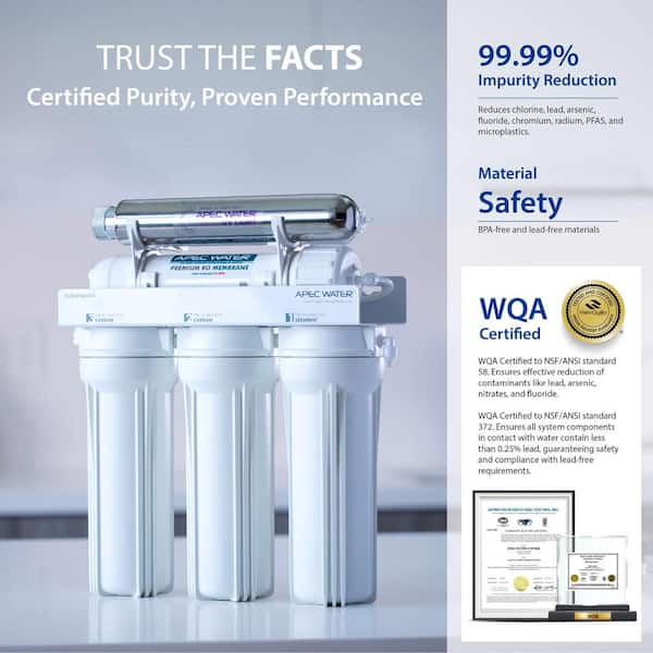 Essence Series UV Sterilizer 75 GPD 6-Stage Under-Sink Reverse Osmosis Drinking Water Filter System (Stainless Steel) Essence Series UV Sterilizer 75 GPD 6-Stage Under-Sink Reverse Osmosis Drinking Water Filter System (Stainless Steel)