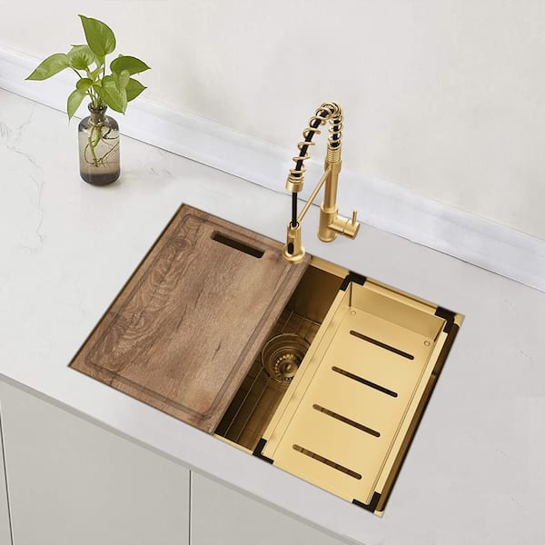 Glacier Bay 32 in. Undermount Single Bowl 18-Gauge Gold Stainless
