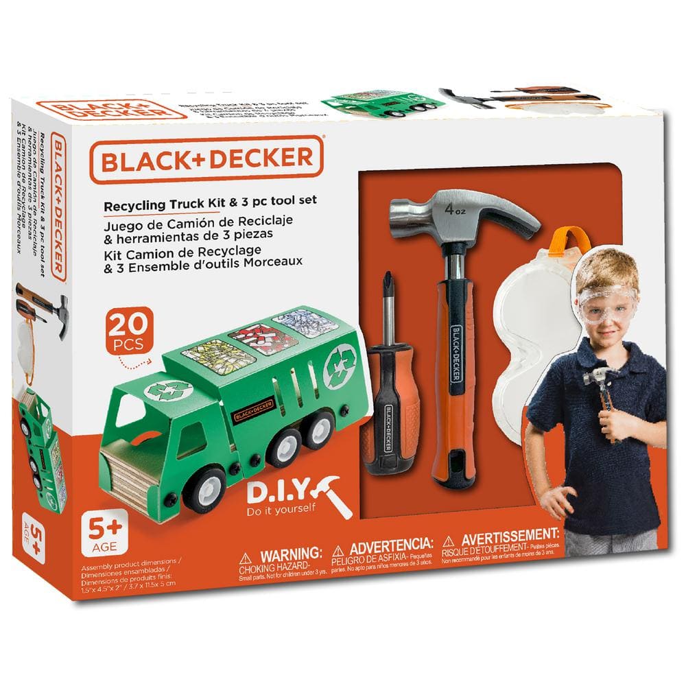 Black and Decker DIY Recycling Bus Kit and three piece pretend play toolset