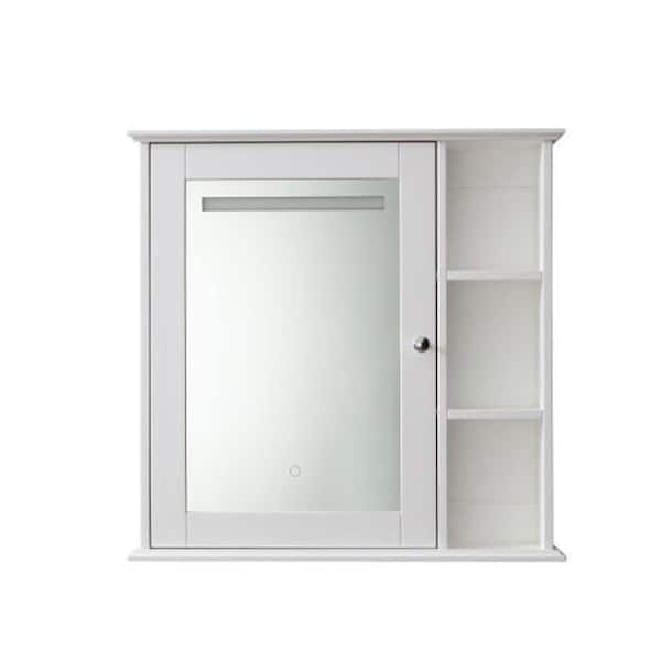 cadeninc 30 in. W x 6.3 in. D x 29.5 in. H Bathroom Storage Wall Cabinet in Mirror and 4-Shelves, 2-Adjustable Shelves, White