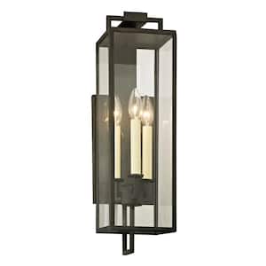 Beckham 3-Light Forged Iron 21.5 in. H Outdoor Wall Lantern Sconce with Clear Glass
