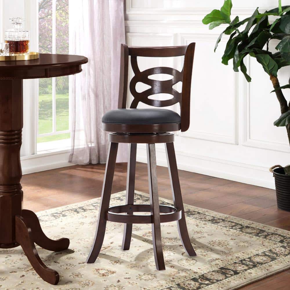 Cappuccino Leatherette 360 Swivel Wood Barstool