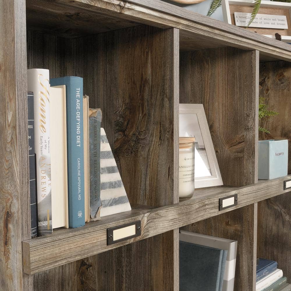 Rustic Cedar 10-Cubby Adjustable Wood Bookcase in Gray