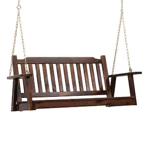 4 ft. 2-Person Burnt Brown Wood Porch Swing with Hanging Chains Outdoor Updated