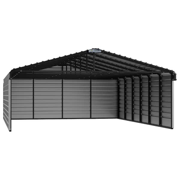 Arrow 20 ft. W x 29 ft. D x 7 ft. H Eggshell Galvanized Steel Carport with 3-sided Enclosure