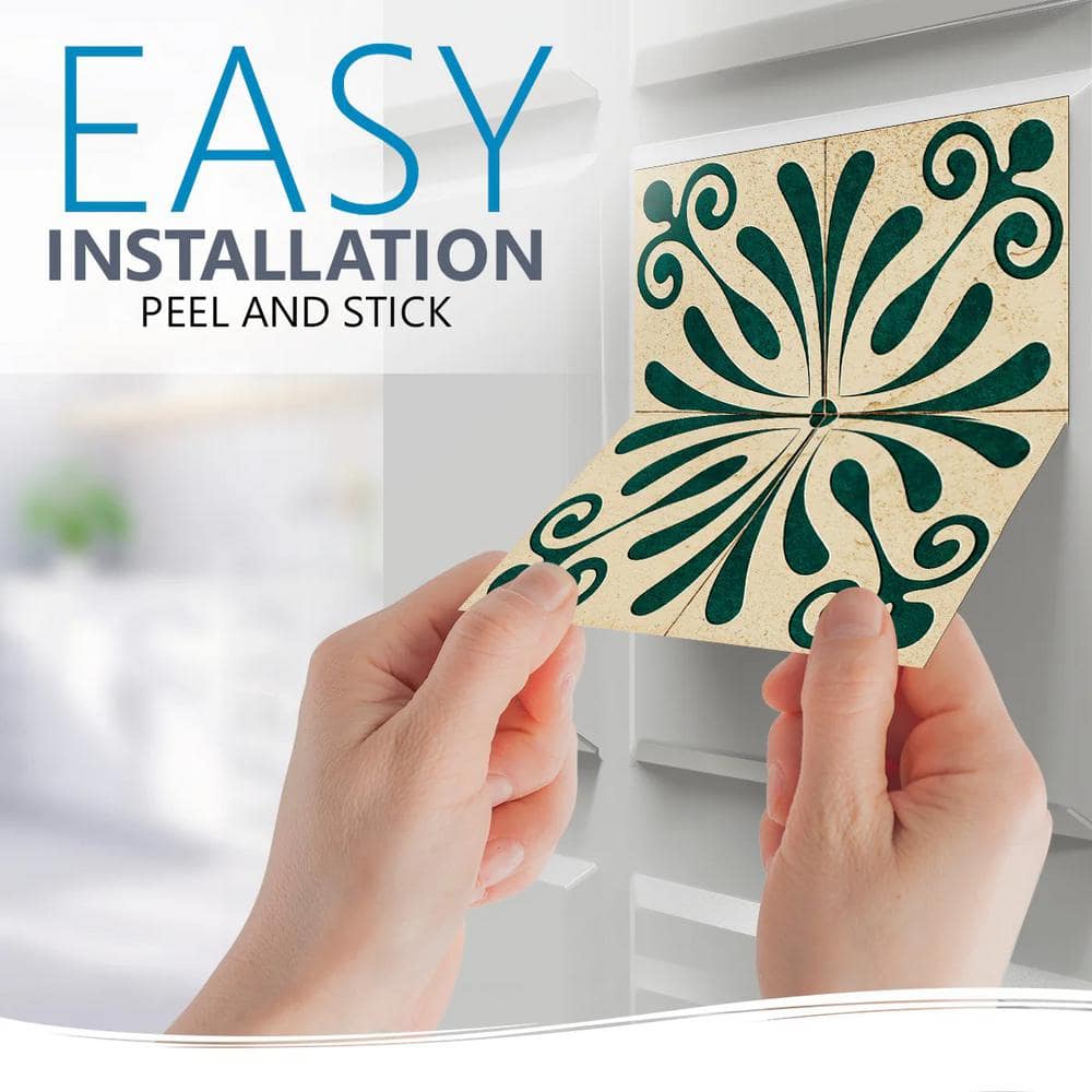 6x6-inch Dark Green and Beige Vinyl Peel and Stick Tile Set