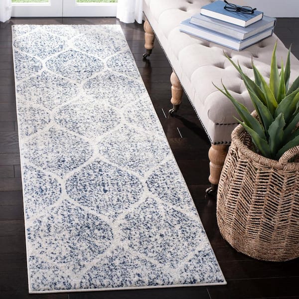 Madison Cream/Royal Blue 2 ft. x 14 ft. Runner Rug