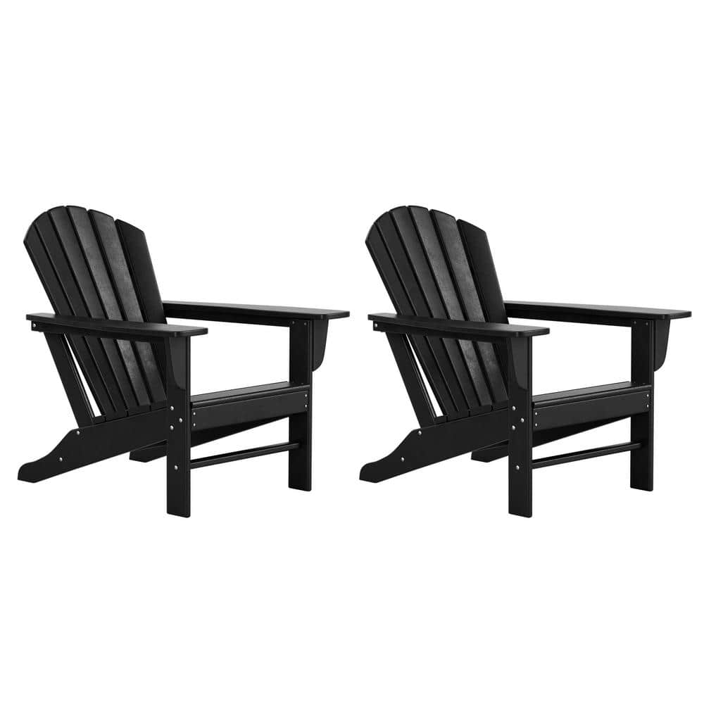 Black HDPE Plastic Adirondack Chair Set with Wide Armrests