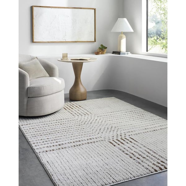 Galey Alix x Livabliss Architect IV Modern Geometric Area Rug, 9'2 in. x 12' (9' x 12'), Ivory/Dark Brown Stripe