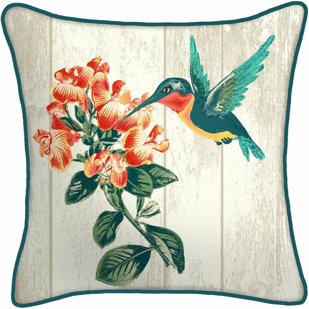 Hummingbird Floral Reversible Square Outdoor Throw Pillow