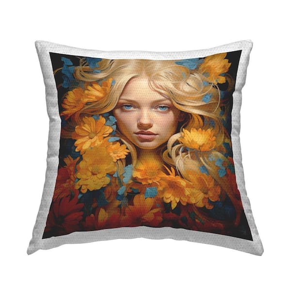 Stupell Industries Orange Floral Portrait Outdoor Printed Throw Pillow by RB