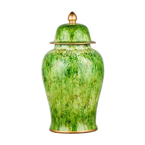 A & B Home 9.5 in. Green Round Painted Jar with Lid