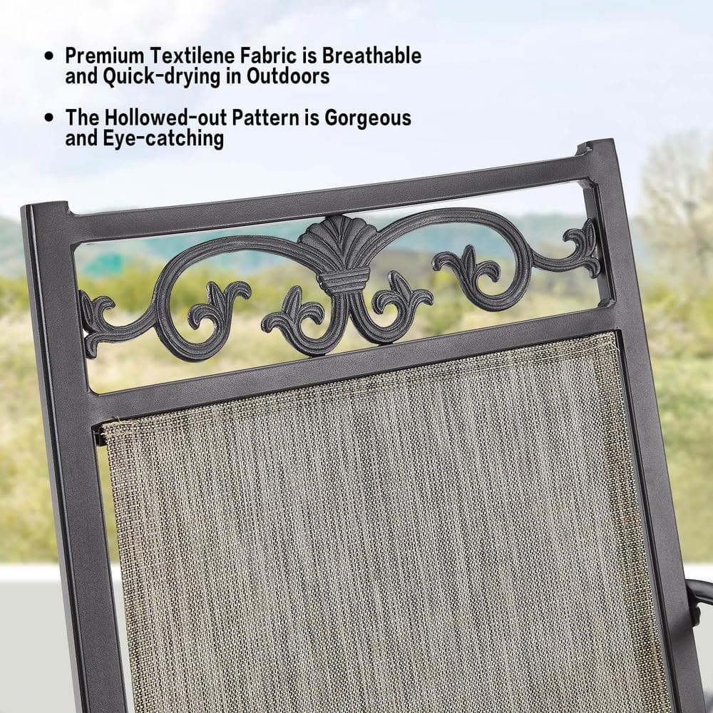 Black and Grey Cast Aluminum Patio Dining Armchairs, Set of 2