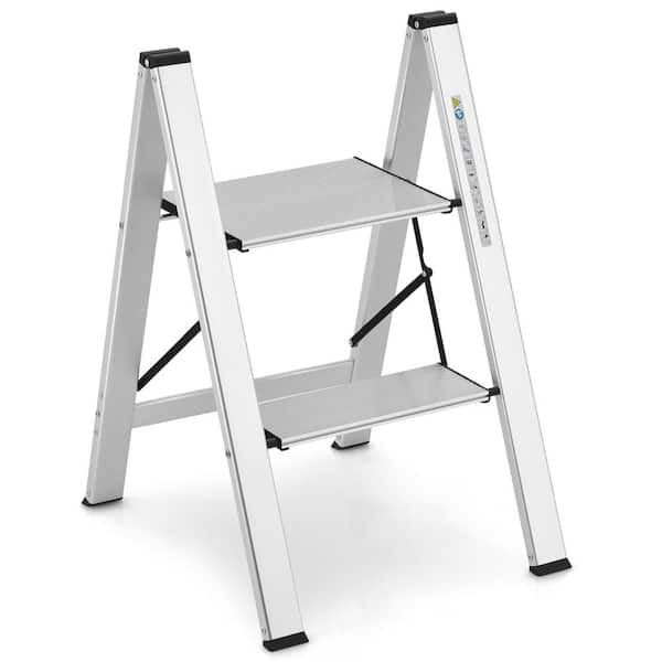 ANGELES HOME 330 lb. Load Capacity Reach Height 2 ft.Type IA Duty Rating Folding Aluminum 2-Step Ladder with Non-Slip Pedal,Footpads