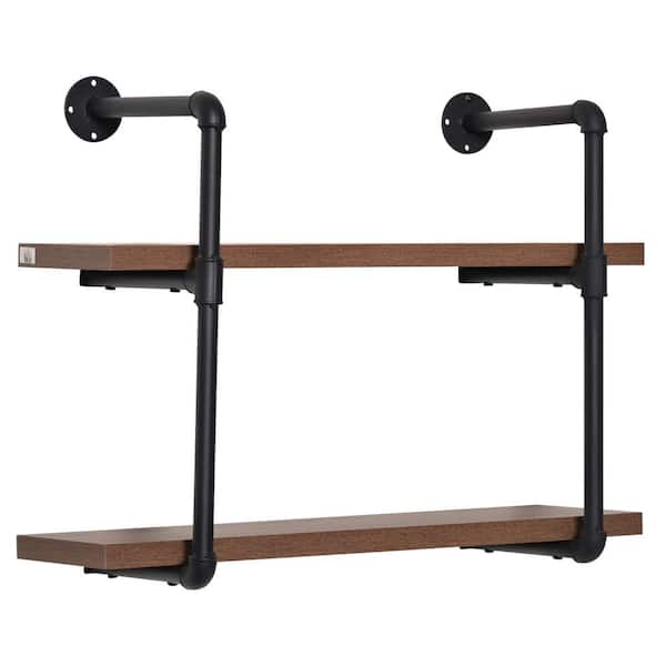 HOMCOM Modern 1.25 in. Rustic Brown 2-Tier Industrial Pipe Shelves ...