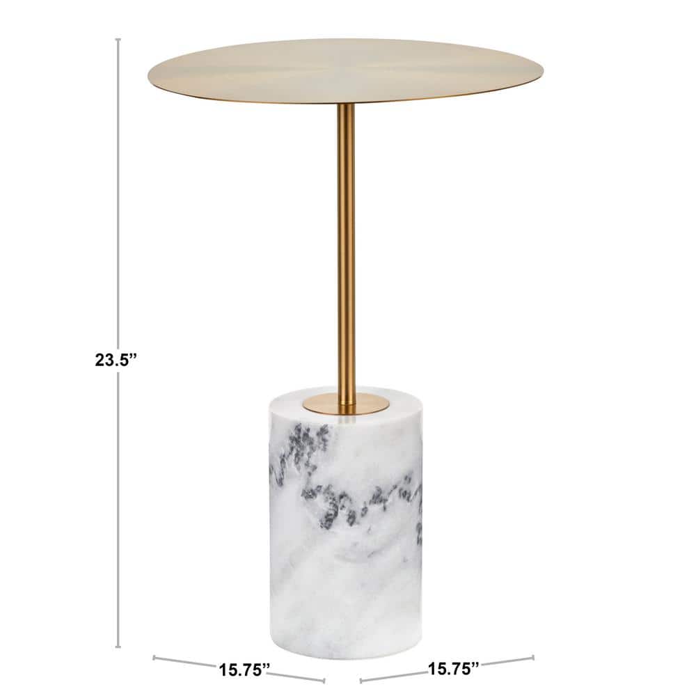 Symbol 24 in. H Gold Metal and White Marble Side Table - thumbnail 6
