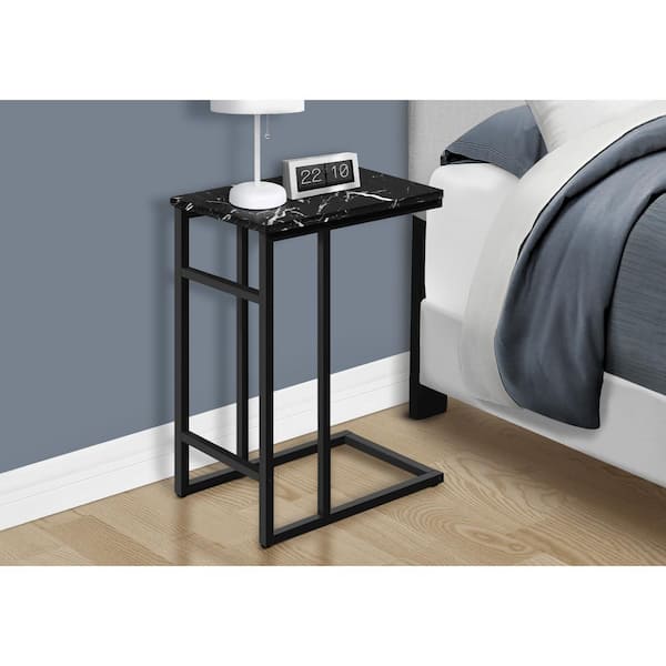 Unbranded 11.75 in. Black Marble Look Laminate Accent Table C-Shaped End Table with Black Metal, Contemporary, Modern