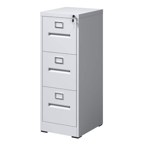 17.72 in. W 3 Drawer Steel File Cabinet with Lock, White Filing Cabinets, Modern Tool Cases for Home Office