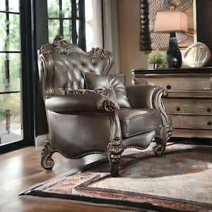 Platinum Wingback Chair Set of 1 with Nail head Trim and Removable and Tufted Cushions