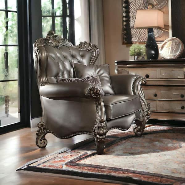 HomeRoots Platinum Wingback Chair Set of 1 with Nail head Trim and Removable and Tufted Cushions