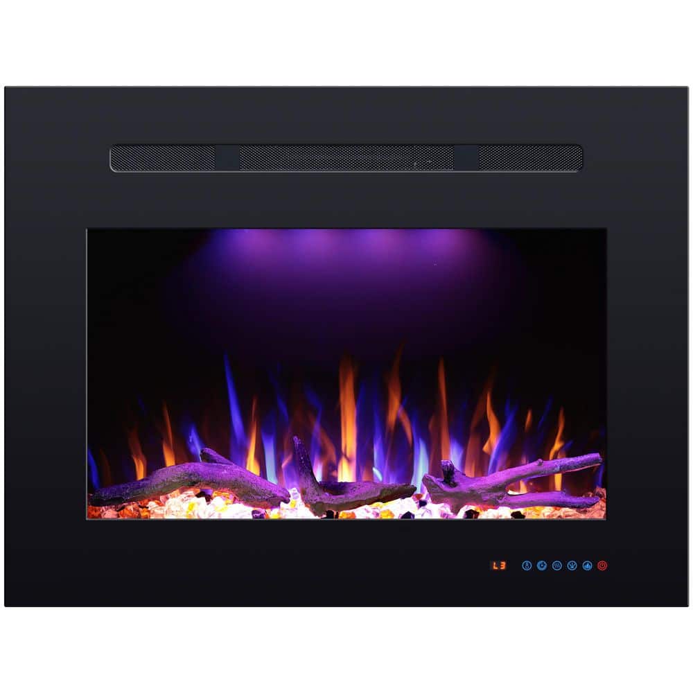 27.1 in. Width Back Electric Fireplace Insert with 3-Flame, Thermostat, Cra