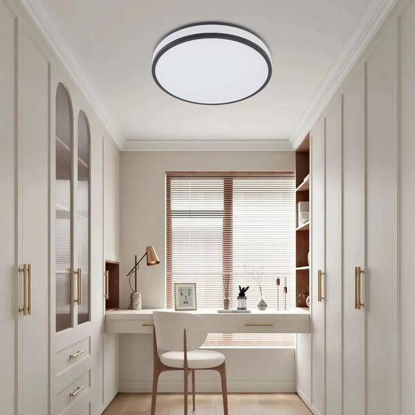 OUKANING 15 in. Black and White Modern Round Flush Mount Ceiling