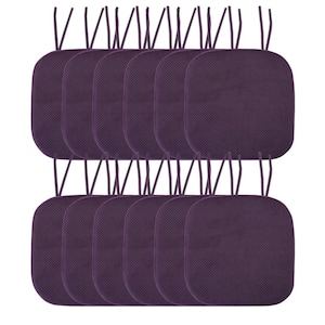 Honeycomb Memory Foam Square 16 in. x 16 in. Non-Slip Back Chair Cushion with Ties (12-Pack), Eggplant