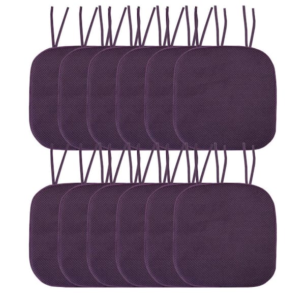 Sweet Home Collection Honeycomb Memory Foam Square 16 in. x 16 in. Non-Slip Back Chair Cushion with Ties (12-Pack), Eggplant