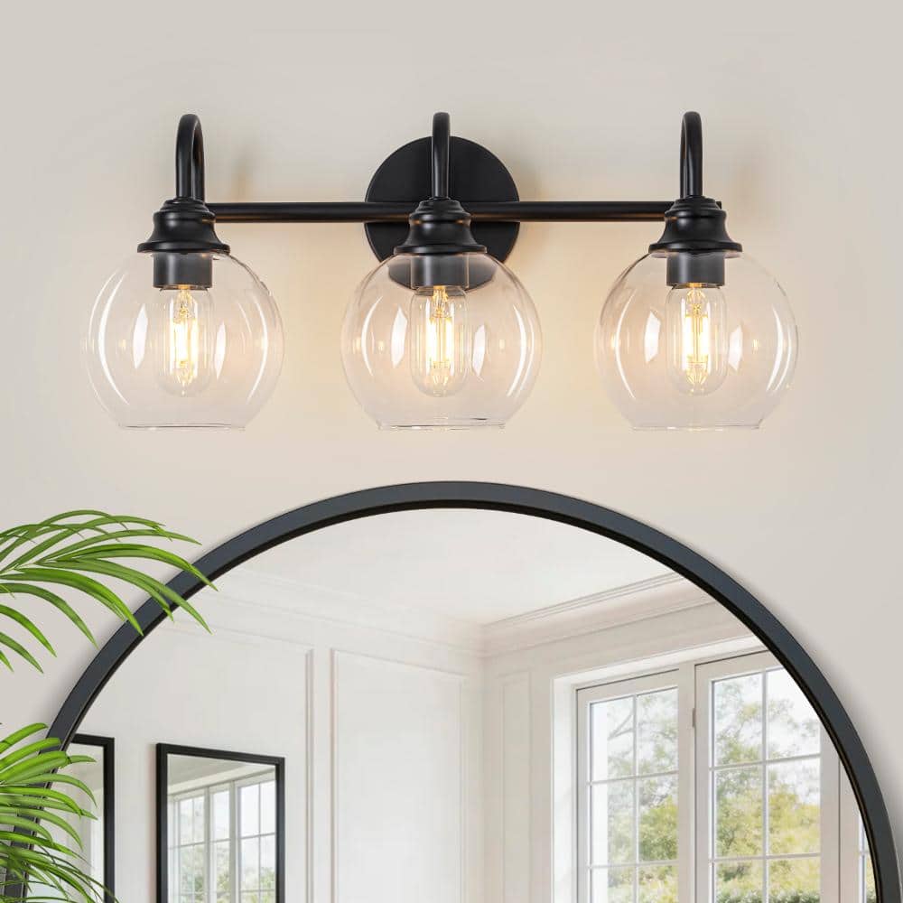 20.08 in. 3-Light Black Modern Vanity Light with Clear Glass Globe Shades for Bathroom price history on PriceWatchPro
