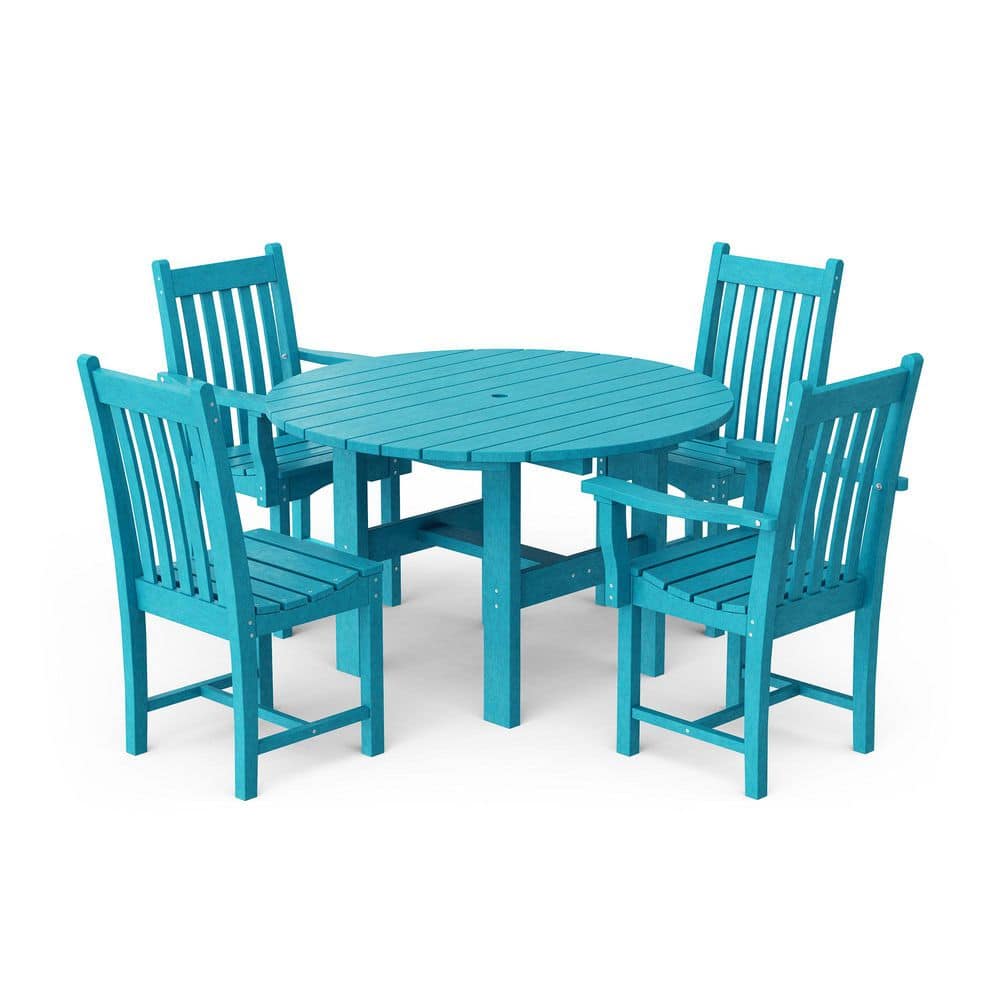 Classic Aruba Blue 5-Piece HDPE Plastic Outdoor Patio Dining Set with Dining Chairs price history on PriceWatchPro