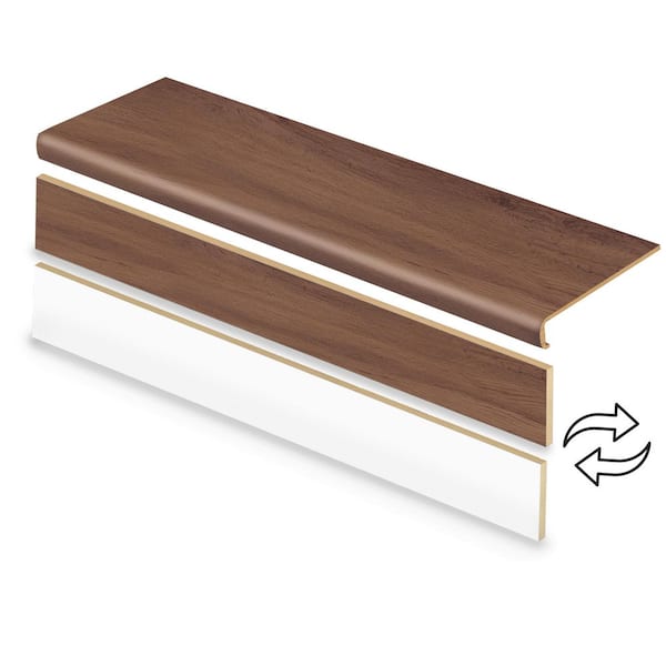 Shadow Hickory 47 in. L x 12.15 in. W x 57.91 mm T Vinyl Overlay Stair Tread and Reversible Riser Kit