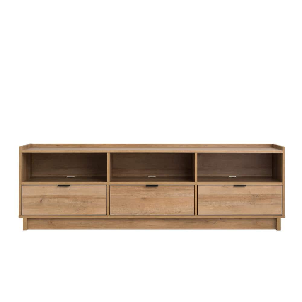 Oak Laminate 70" TV Stand with Storage Cabinet and Shelves