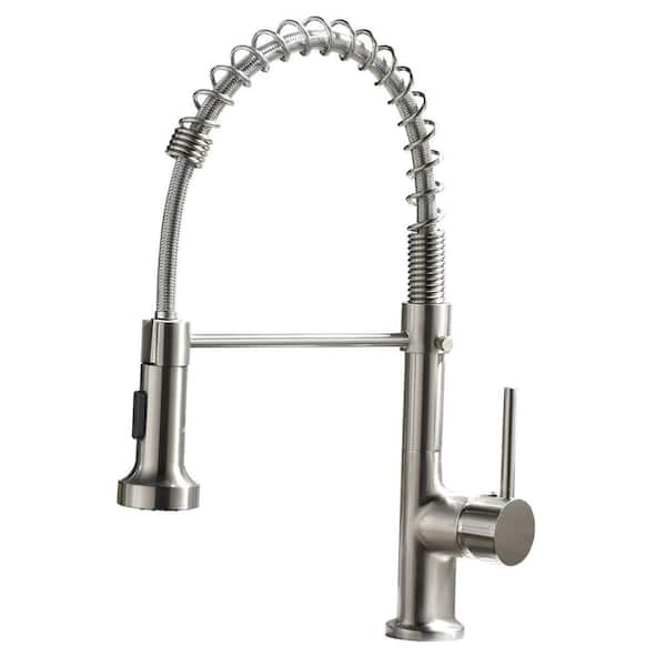 GIVING TREE Single-Handle Spring Spout Pull Out Sprayer Kitchen Faucet with Deck Mount in Brushed Nickel