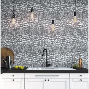 Gray and White 11.3 in. x 12.3 in. Penny Round with Dot Polished Marble Mosaic Tile (4.83 sq. ft./Case)