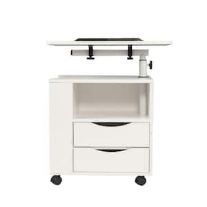 2-Drawers White Rectangular Wooden Nightstand with Adjustable Height and Swivel Top 35 in.H X 19.69 in.W X 15.75 in.D
