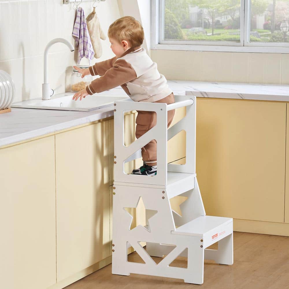 White Pine Wood Toddler Step Stool with Safety Rail