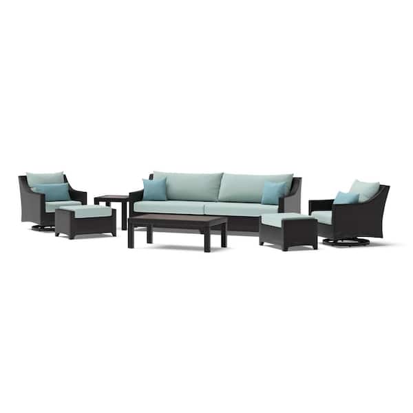 Deco 8-Piece Wicker Motion Patio Conversation Deep Seating Set with Sunbrella Spa Blue Cushions
