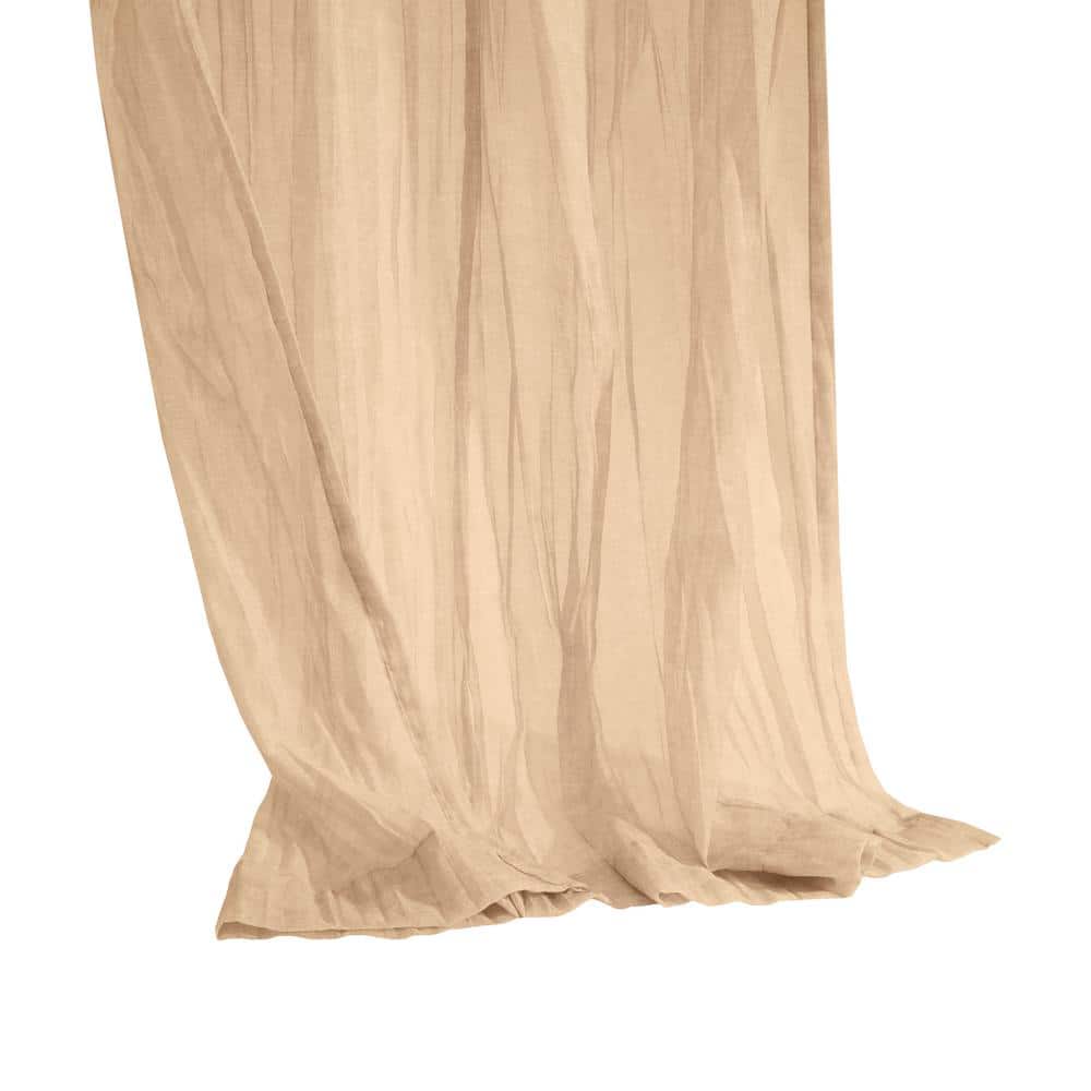 Apricot Sheer Polyester Pleated Rod Pocket Curtain Panel 52" x 95"