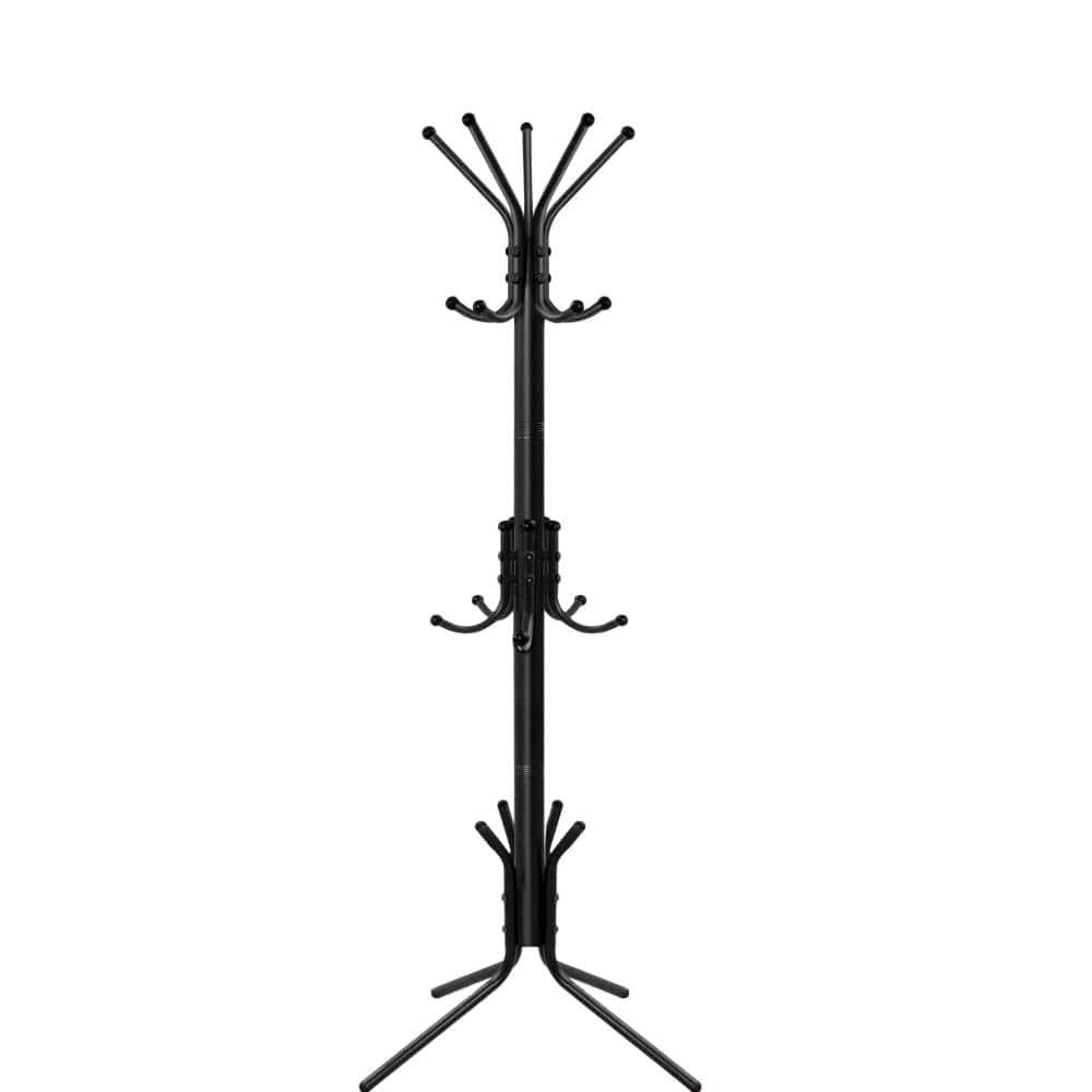 Black 69 in. Metal Coat Rack, Freestanding Coat Tree and Hall Tree with 15 Hooks, Sturdy Coat Rack Stand and Hat Rack