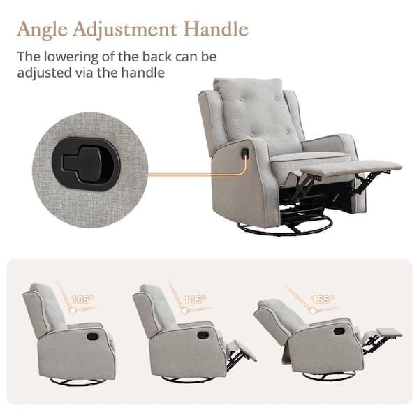 LUE BONA Light Gray 360° Swivel Glider Rocker Recliner, Nursery